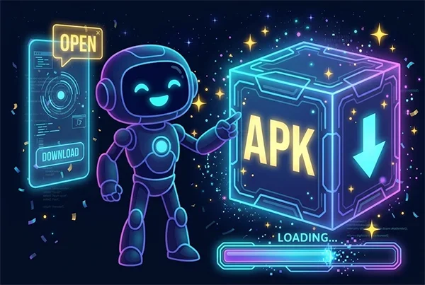 Робот показывает на загрузку APK
